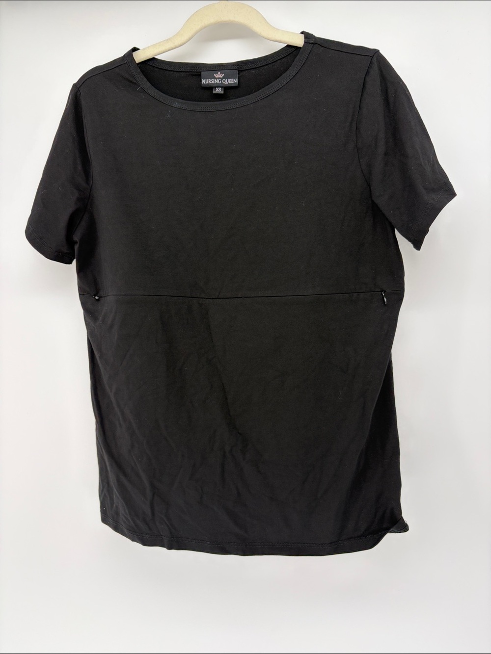 Nursing Queen Black Short Sleeve Nursing Tee with Hidden Zippers XS